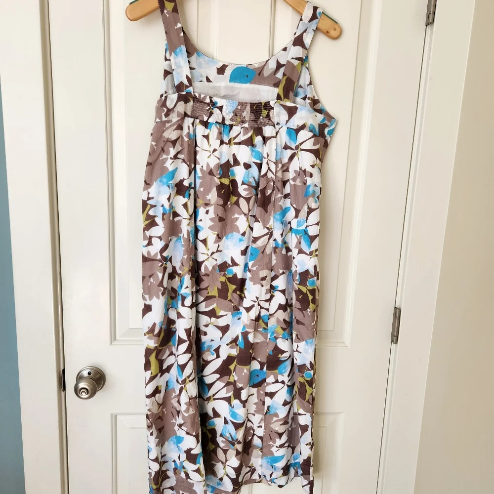 J. Jill Midi Dress Summer Floral Print Straps Blue Aqua Brown White 16 Petite - Picture 3 of 14